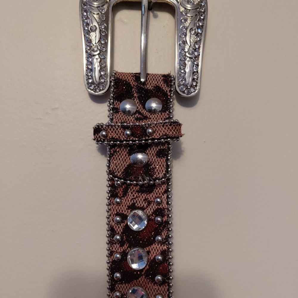 Animal Print Belt With Glass Crosses XXL Cute Buckle